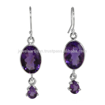 925 Sterling Silver Handmade Design with Amethyst Gemstone Drop Earring for Gift